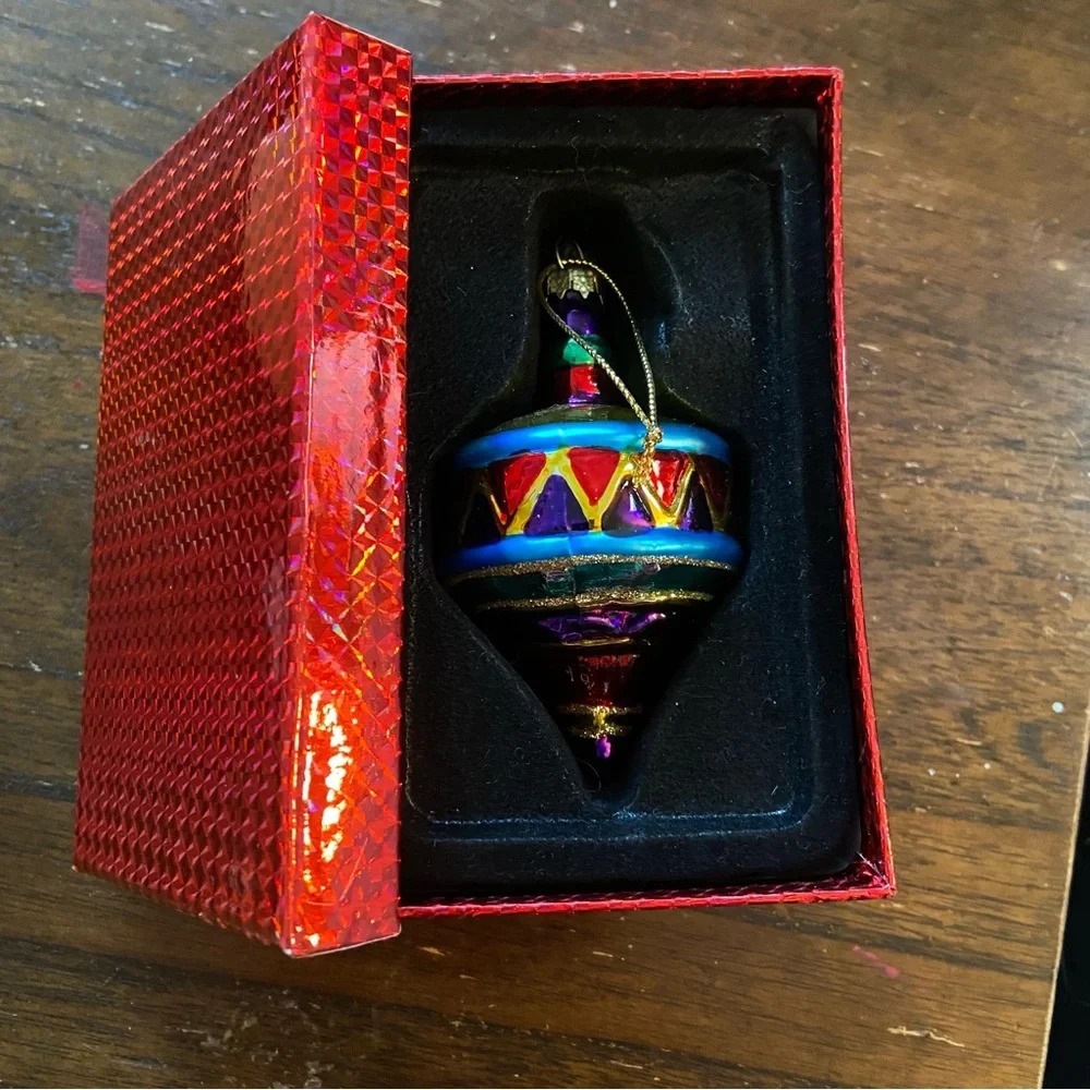 Colourful glass hand‎  painted dreidel ornament